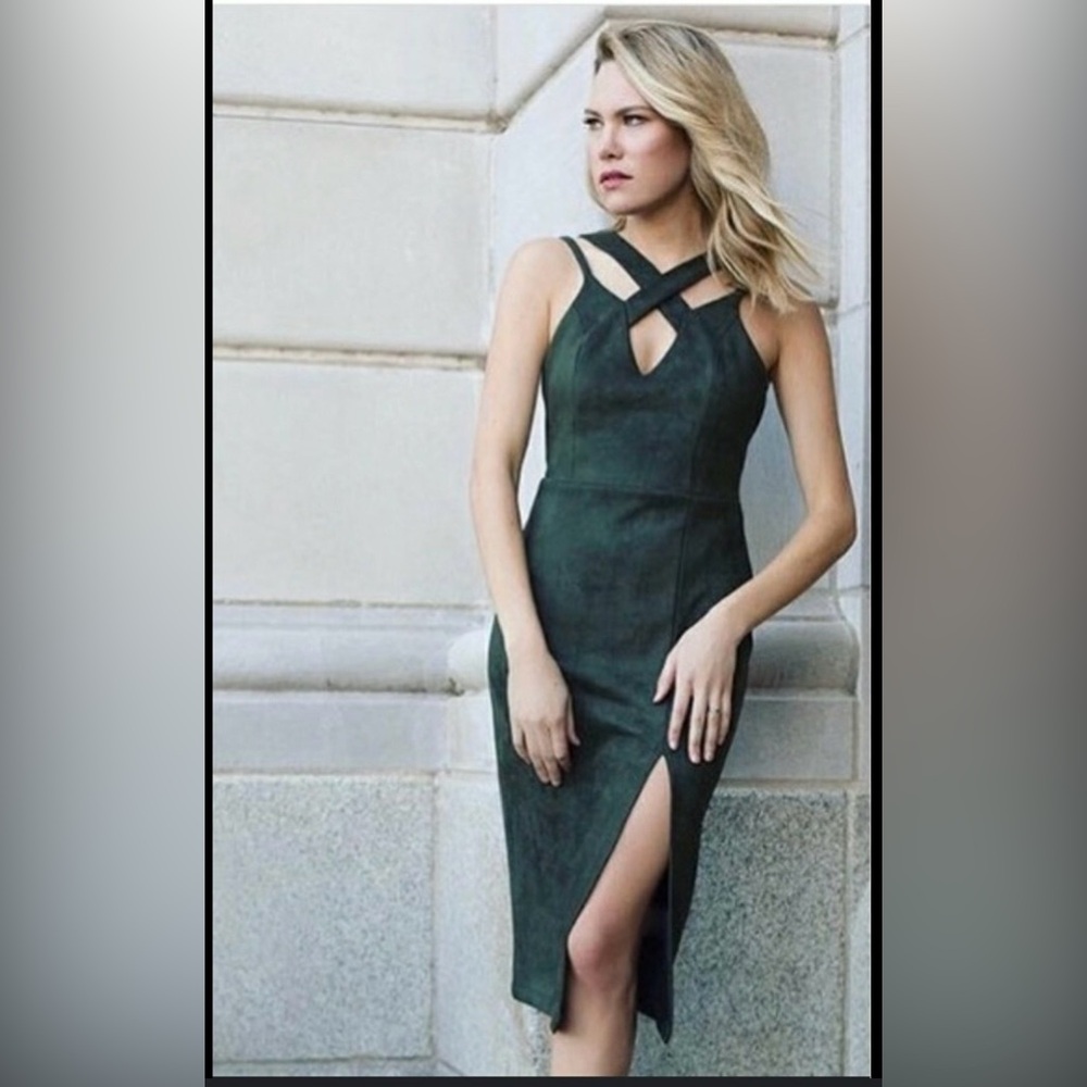 GB Gianni Bini Green Faux Suede Bodycon Date Night Dress Size Large
